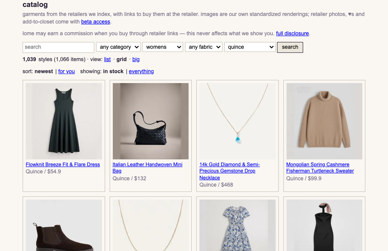 the catalog, list view